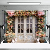 Aperturee - Colorful Floral White Door Rabbit Easter Backdrop